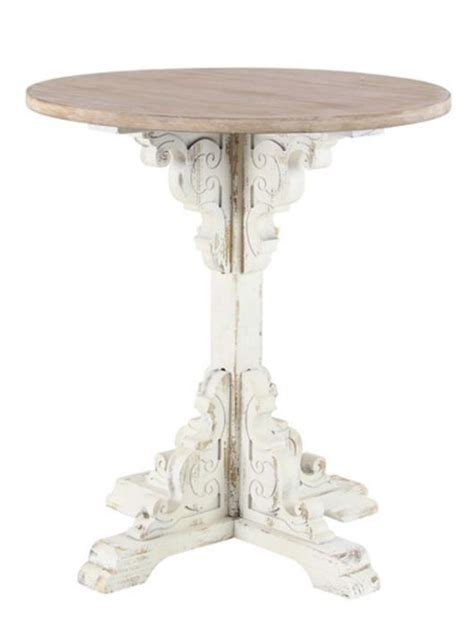 Distressed Round Pedestal Accent Table Antique Farmhouse