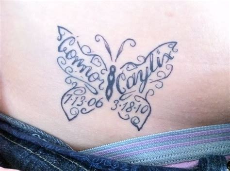 Butterfly Tattoo With 3 Names Tattoo Idea