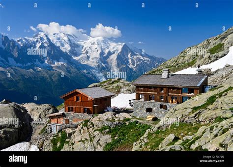 Mountain Cabin Refuge Du Lac Blanc View Towards Mont Blanc Massif