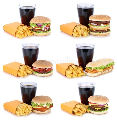 Hamburger Collection Set Cheeseburger And French Fries Menu Meal Stock