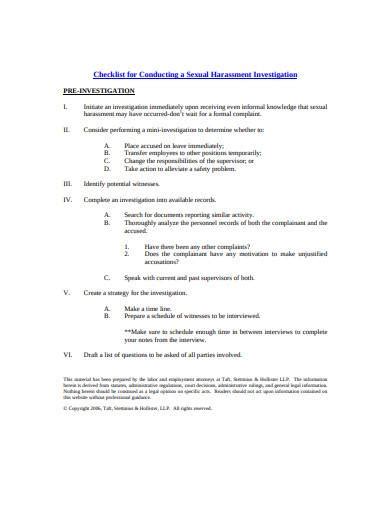 Free 7 Harassment Investigation Checklist Samples In Pdf Doc