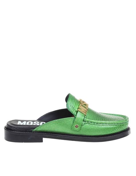 Moschino Moccasin In Color Leather Green Editorialist