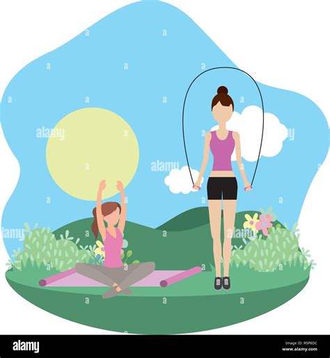 Young Women Exercising Cartoon Stock Vector Image And Art Alamy