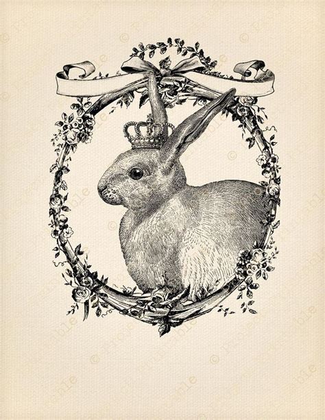 Bunny Rabbit With Crown Pretty Frame Instant Download Etsy Vintage