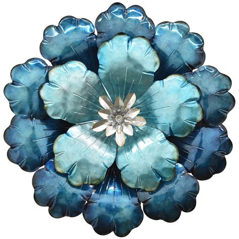 Large metal flowers for wall. Blue Metal Flower Wall Decor | Metal flower wall decor ...