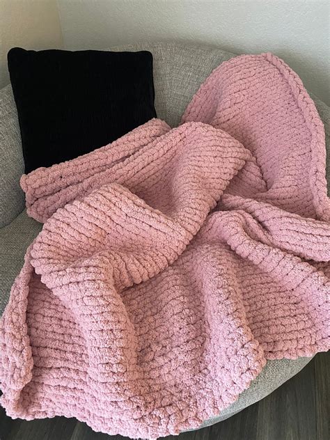 Blush Pink Chunky Knit Blanket Cozy Warm Blanket Knitted Etsy