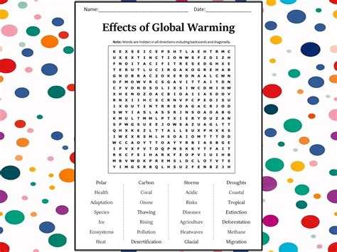 Effects Of Global Warming Word Search Puzzle Worksheet Activity