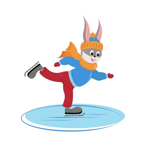 Premium Vector Jolly Hare On Skates Rabbit Skating On The Ice