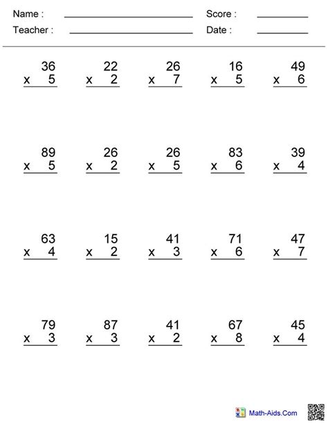 English Worksheets For Grade 7 Grammar Double Digit Multiplication