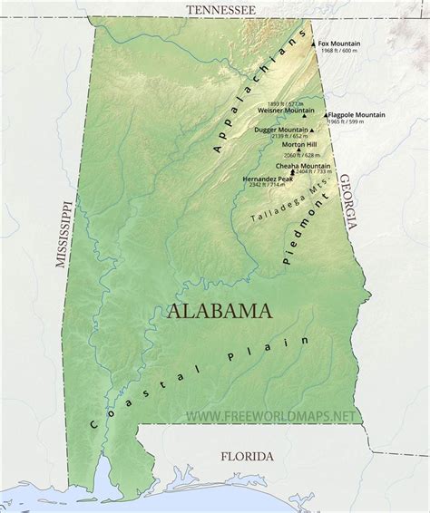 Physical Map Of Alabama