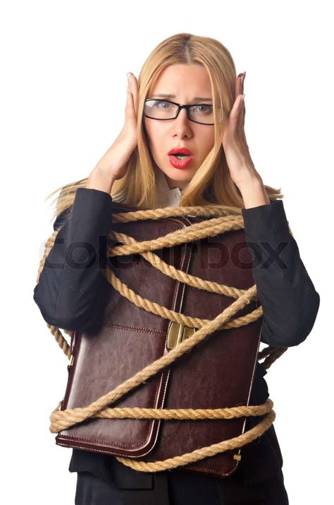 Woman Businessman Tied Up With Rope Stock Image Colourbox