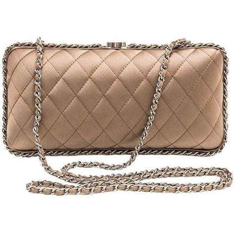 Preowned Chanel Evening Clutch In Quilted Golden Beige Silk Satin