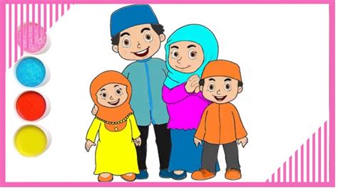 Belajar Mengambar Dan Mewarnai Kartun Keluarga Muslim Youtube