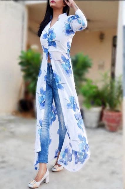 You can look at the dress in a. Side cut simple long kurti with jeans | Jeans & Kurti ...