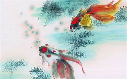 Chinese Fish Wallpapers Desktop Painting Ink Backgrounds