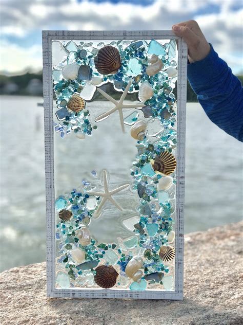 Beach Glass Window Beach Glass And Shells In Frame Etsy Sea Glass Crafts Sea Glass Mosaic