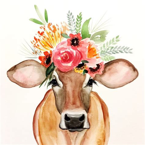 Miranda The Cow Print Floral Cow Floral Crown Cow Etsy Etsy Art