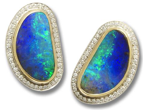 Opals And Diamond Earrings Opal Earrings Clip On Earrings Gemstone