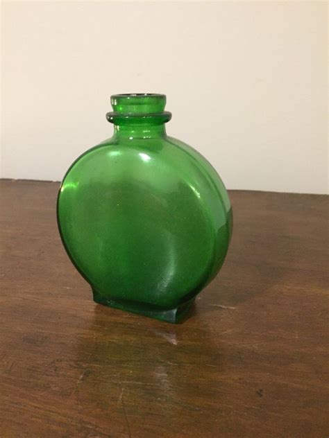 Green Glass Bottle Small Circle Shaped Bottle Canteen Shaped Etsy