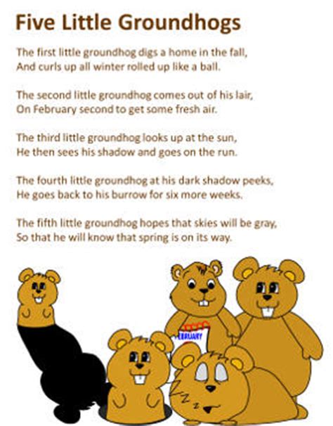 So, take your time and get the best free groundhog day coloring pages images and pictures posted here that suitable with your needs and use it for your own collection and personal use. Five Little Groundhogs Poem
