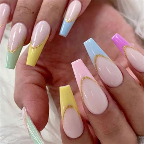 Long Coffin Ballerina Fake False Press On Nails 24 Pcs Natural Nude White Nails French Manicure