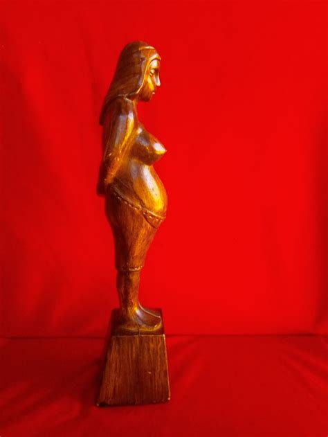 Vintage Faux Wood Pregnant Woman Statue Etsy