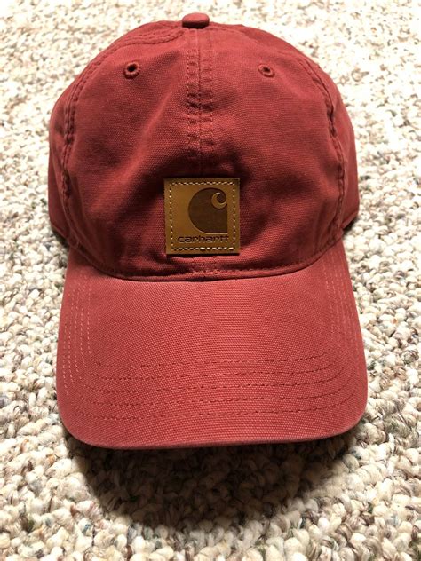 Carhartt New Carhartt Spell Out Leather Patch Cotton Dad Hat Red Grailed