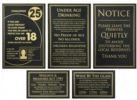 Bar Licensing Sign Pack Alcohol Law Notices 25ml Spirits Wine Pack Of 5