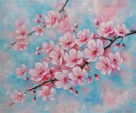 Painting Oil Art And Collectibles Sakura Blossom Oil Painting Original