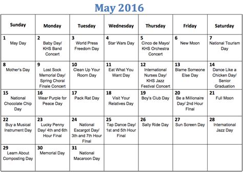 The Kirkwood Call Fun National Holiday Calendar May