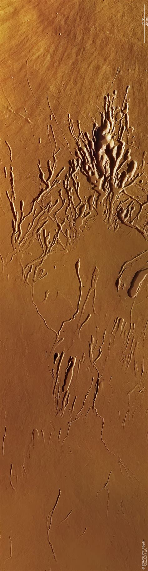 ESAs Mars Express Orbiter Sees Fissured Flanks Of Mars Second Tallest Volcano Rustleeast