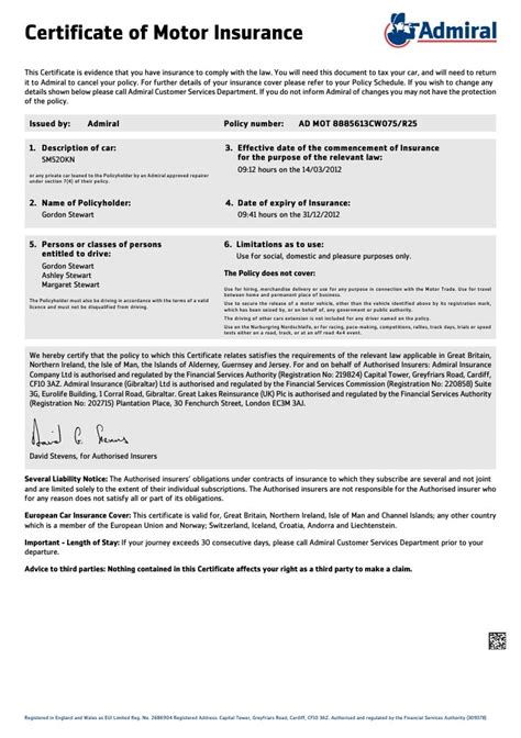 Car Insurance Certificate Template