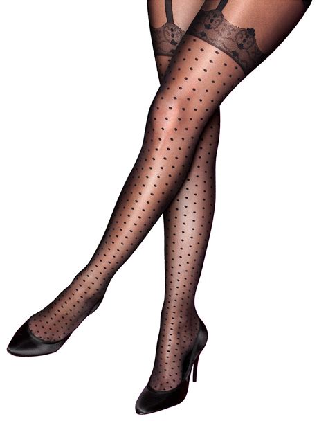 pretty polly plus curves mock spot and lace suspender tights in black lyst