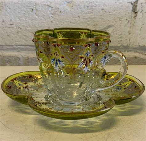 Antique Moser Glass Cup And Saucer Antique Moser Glass Moser Glass Tea Cups Vintage