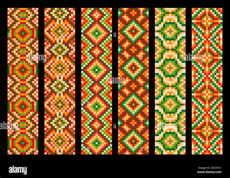 Ethnic Mexican Pixel Pattern With Aztec Tribal Ornament Vector Borders
