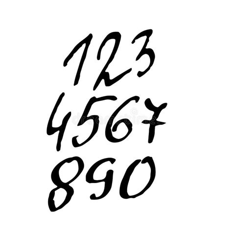 Set Of Calligraphic Ink Numbers Textured Brush Lettering Vector
