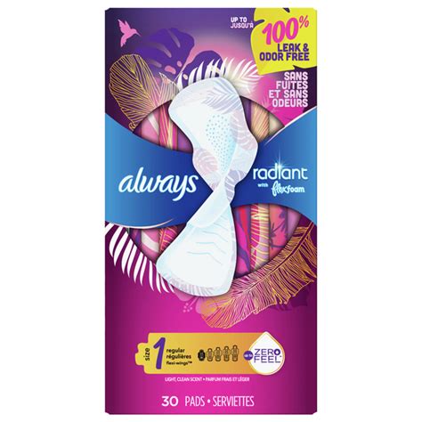 save on always radiant regular pads with flex foam light clean scent size 1 order online