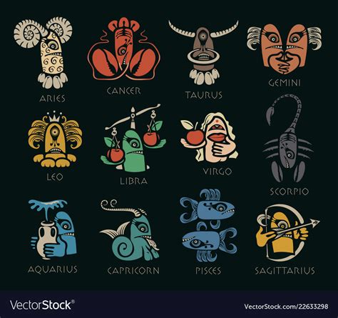 Monsters Signs Of The Zodiac Icons For Horoscopes Vector Image