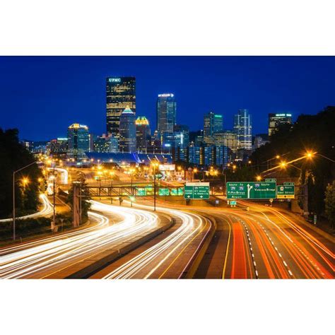 Noir Gallery Pittsburgh Skyline And Highway At Night On Aluminum Pitt