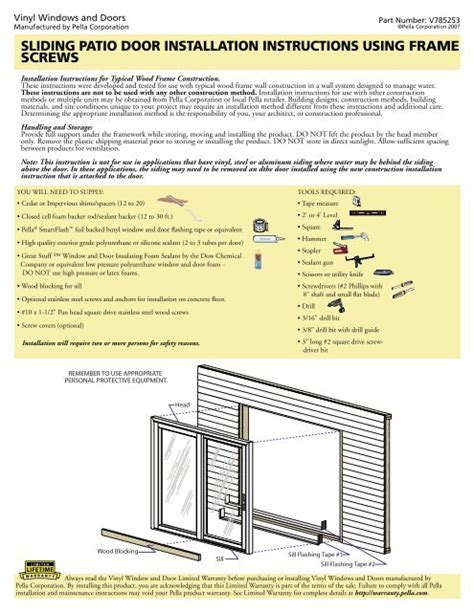 Pella Sliding Glass Doors Installation Instructions Glass Designs