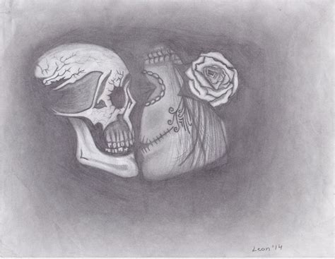 Her And Him Kissing Skulls Robert L Thomason Drawings And Illustration