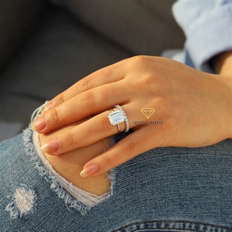 Ct Emerald Cut Wedding Ring Set K Solid White Gold Etsy