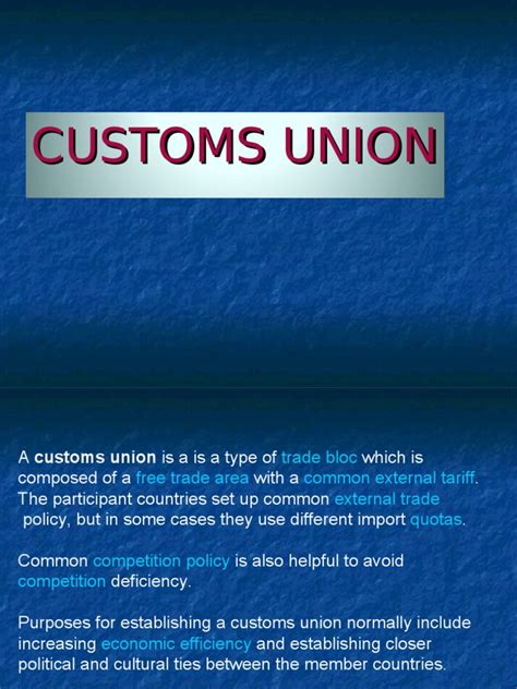 Custom Union Trade Agreements Single Market Free 30 Day Trial
