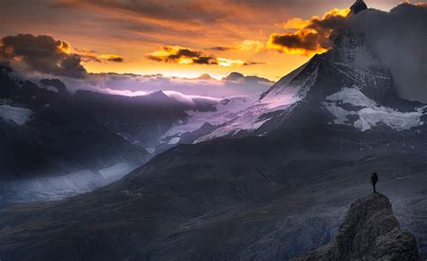 Nature Landscape Sunset Matterhorn Alps Mountain