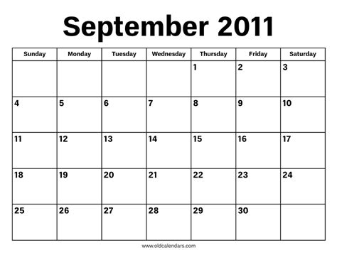 September 2011 Calendar Printable Old Calendars