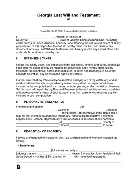 Free Georgia Last Will And Testament Template Pdf Word Eforms