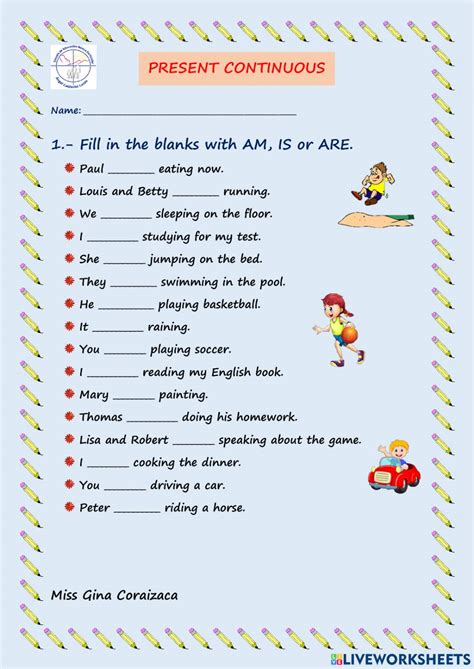 Present Continuous Tense Activity For Elemental Grade