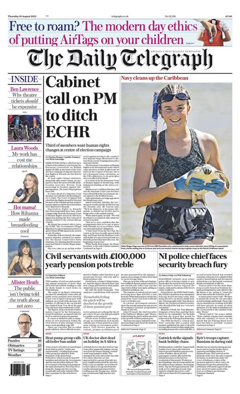 Daily Telegraph Front Page Th Of August Tomorrow S Papers Today