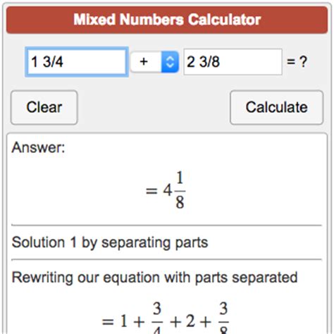 Enter fractions and press the = button. Mixed Numbers Calculator