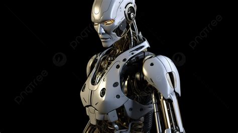 سايبورغ أو إنسان آلي بذكاء اصطناعي في عرض ثلاثي الأبعاد معزول على خلفية